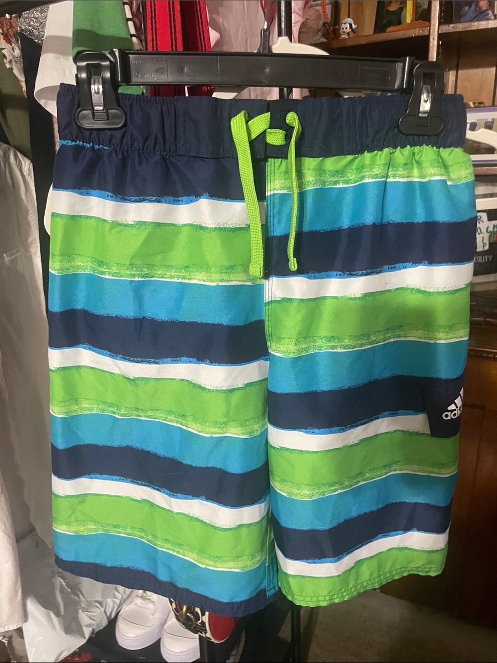 adidas Boys' Blue, Green & White Striped Swim Shorts
